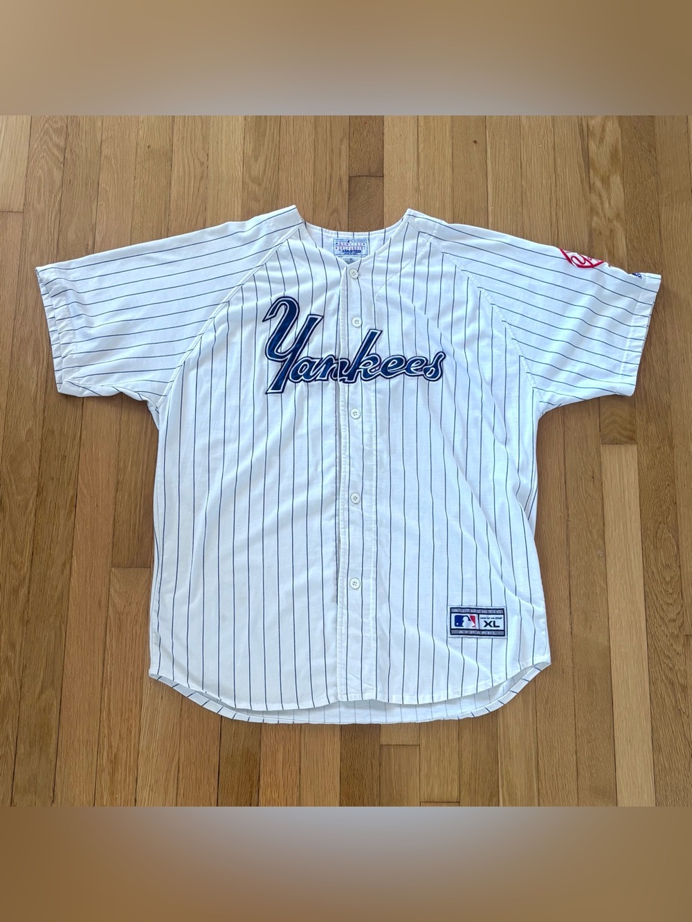 Vintage Starter New York Yankees Jersey Pin Stripe Embroidered Mens XL 90s